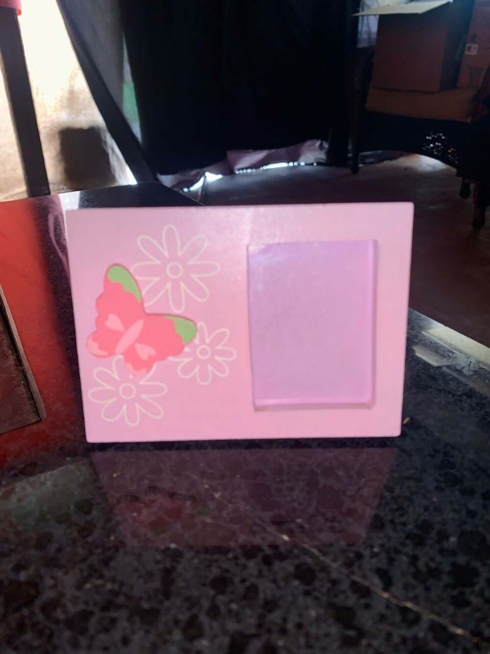 Greenbrier Int Pink Wooden Picture Frame with Butterfly and Flower Design